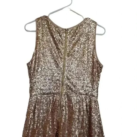 Issi Women's Gold Sequin Poly Lined Sleeveless A-Line Dress - Picture 7 of 11